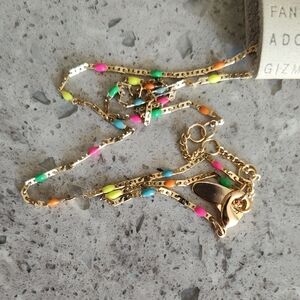 Anthropologie 14K Gold Plated Necklace With Colorful Beads